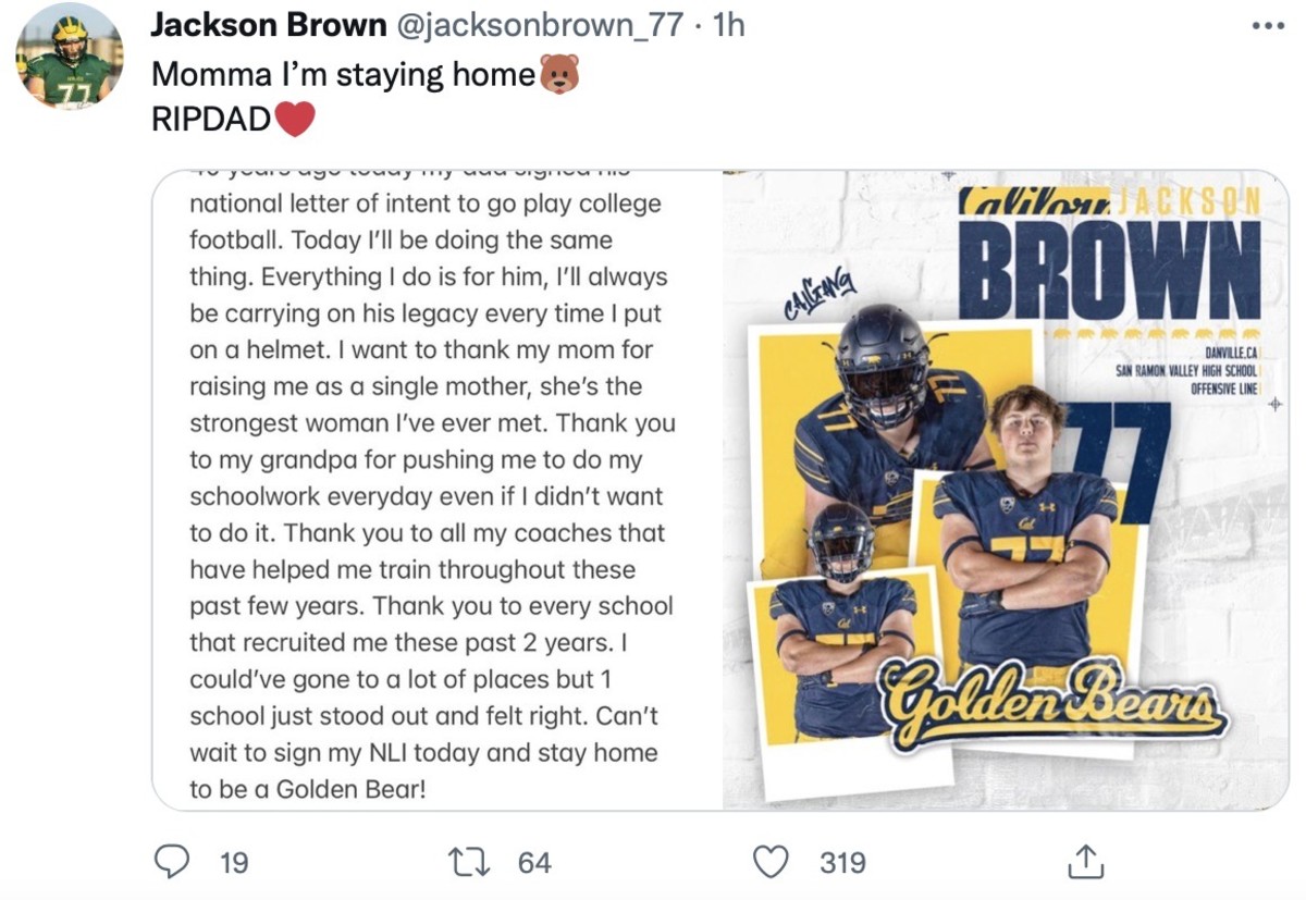 Cal Football Recruiting: OL Jackson Brown Joins the 2022 Class