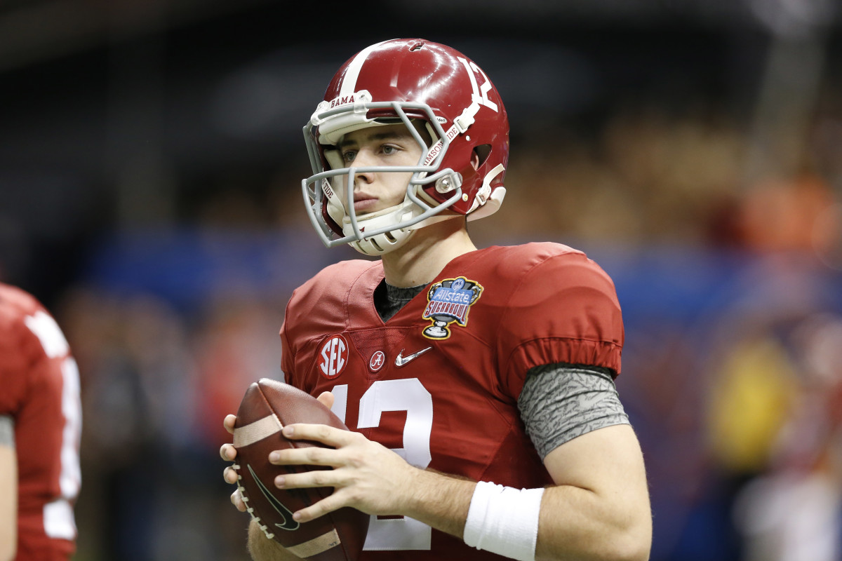 Alabama Crimson Tide quarterback David Cornwell (12) prior to the game against the Ohio State Buckeyes in the 2015 Sugar Bowl at Mercedes-Benz Superdome.