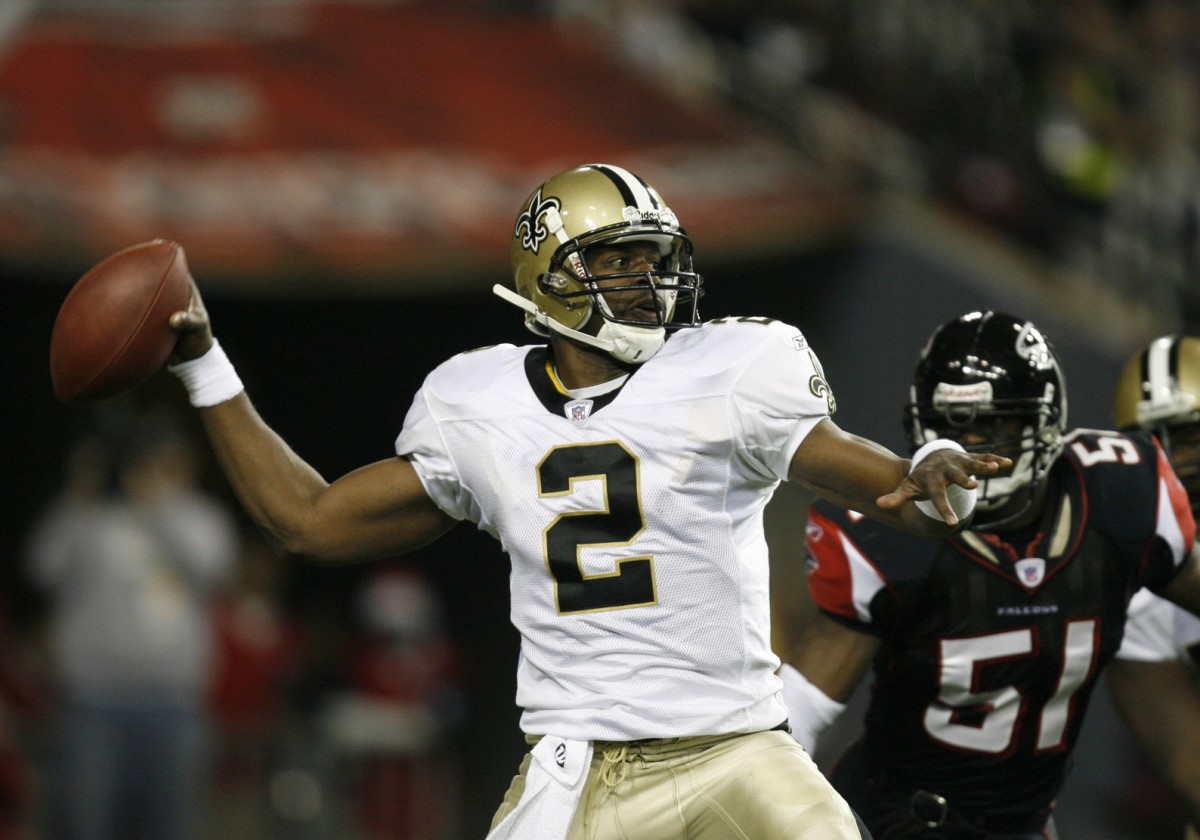 Dec 12, 2005; New Orleans Saints quarterback (2) Aaron Brooks throws a pass against the Atlanta Falcons. Mandatory Credit: Photo By Paul Abell-USA TODAY Sports (c) Copyright 2005 Paul Abel