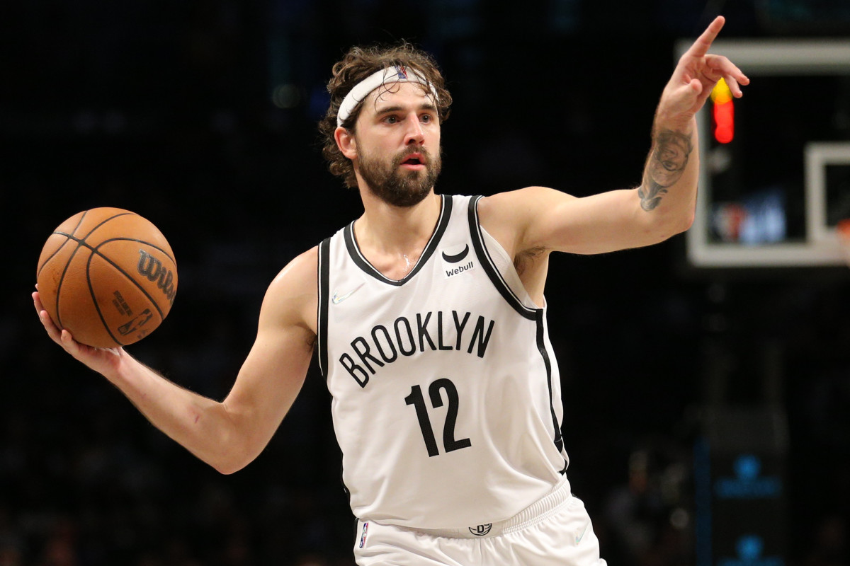 Brooklyn Nets forward Joe Harris (12) controls the ball against the Minnesota Timberwolves during the fourth quarter at Barclays Center.