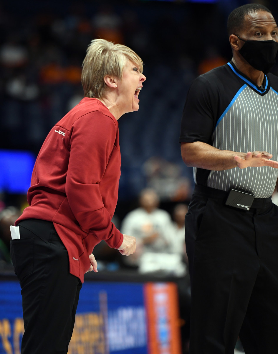 Kristy Curry before getting ejected against Tennessee in the SEC Tournament