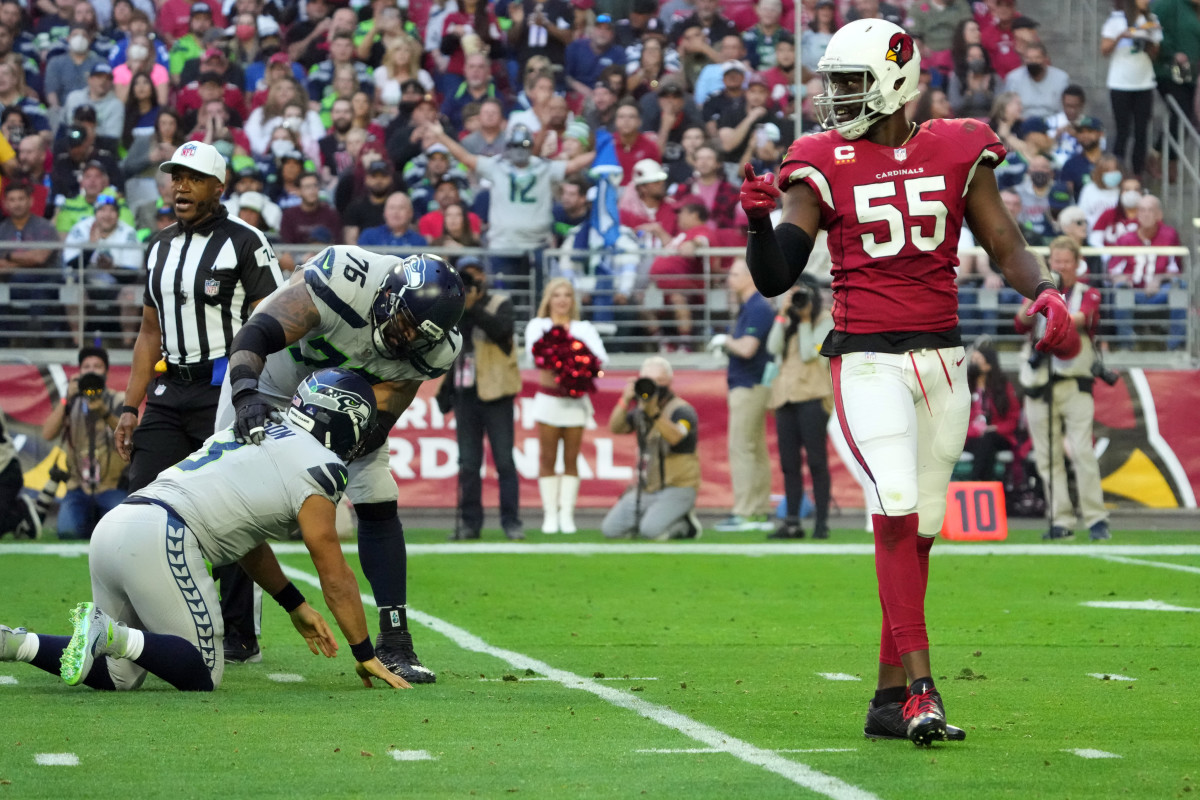 Arizona Cardinals linebacker Chandler Jones (55) during an NFL football  game against the Atlant …