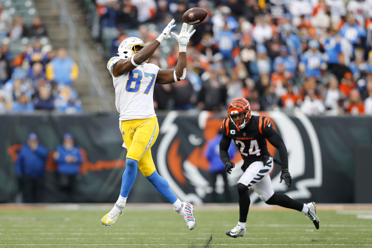 Los Angeles Chargers tight end Jared Cook (87) remains on the