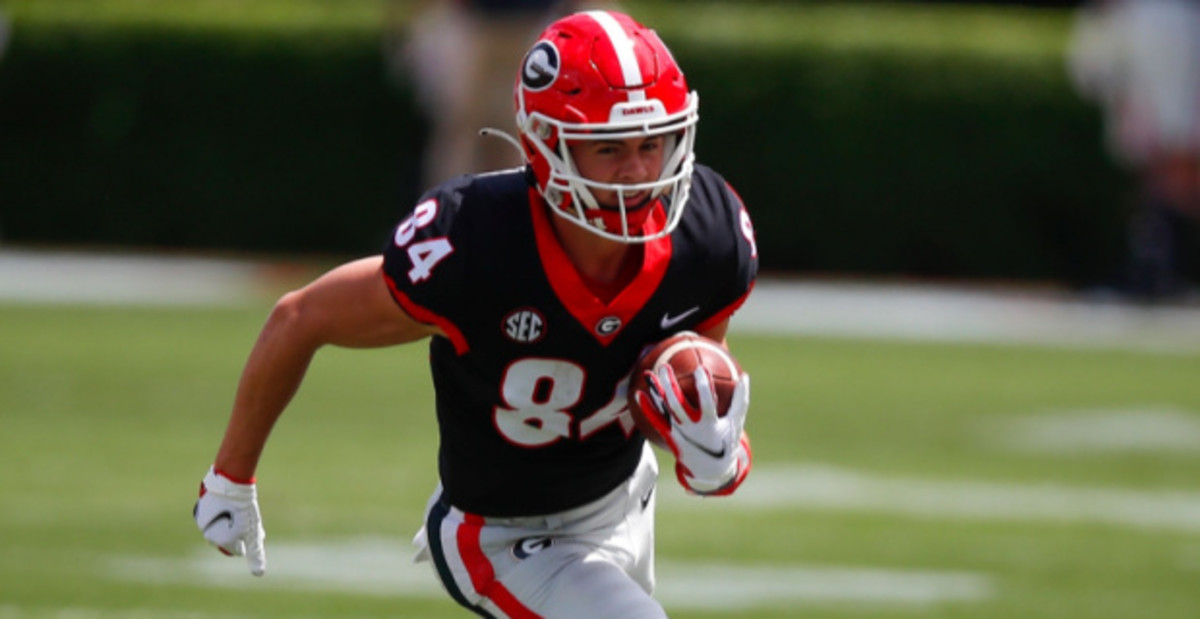 Georgia Bulldogs wide receiver Ladd McConkey catches a pass during a college football game in the SEC.