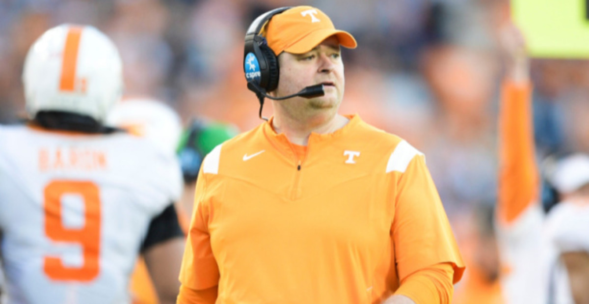 Tennessee Volunteers head coach Josh Heupel on the sideline during a college football game in the SEC.