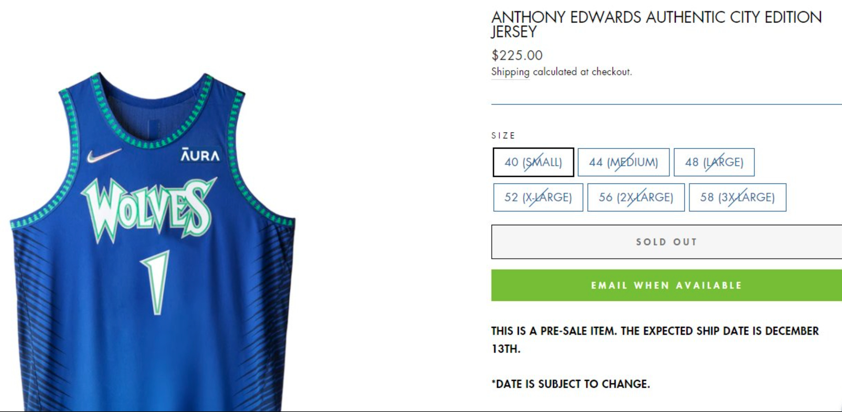Minnesota Timberwolves Anthony Edwards 2022-23 City Edition Jersey