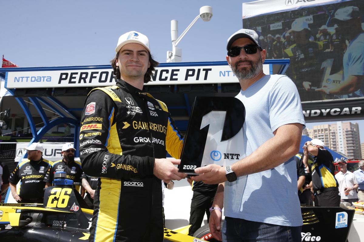 Colton Herta will start from the pole at his home track, as well as attempting to defend his win in last year's race, in Sunday's Acura Grand Prix of Long Beach. Photo courtesy IndyCar.