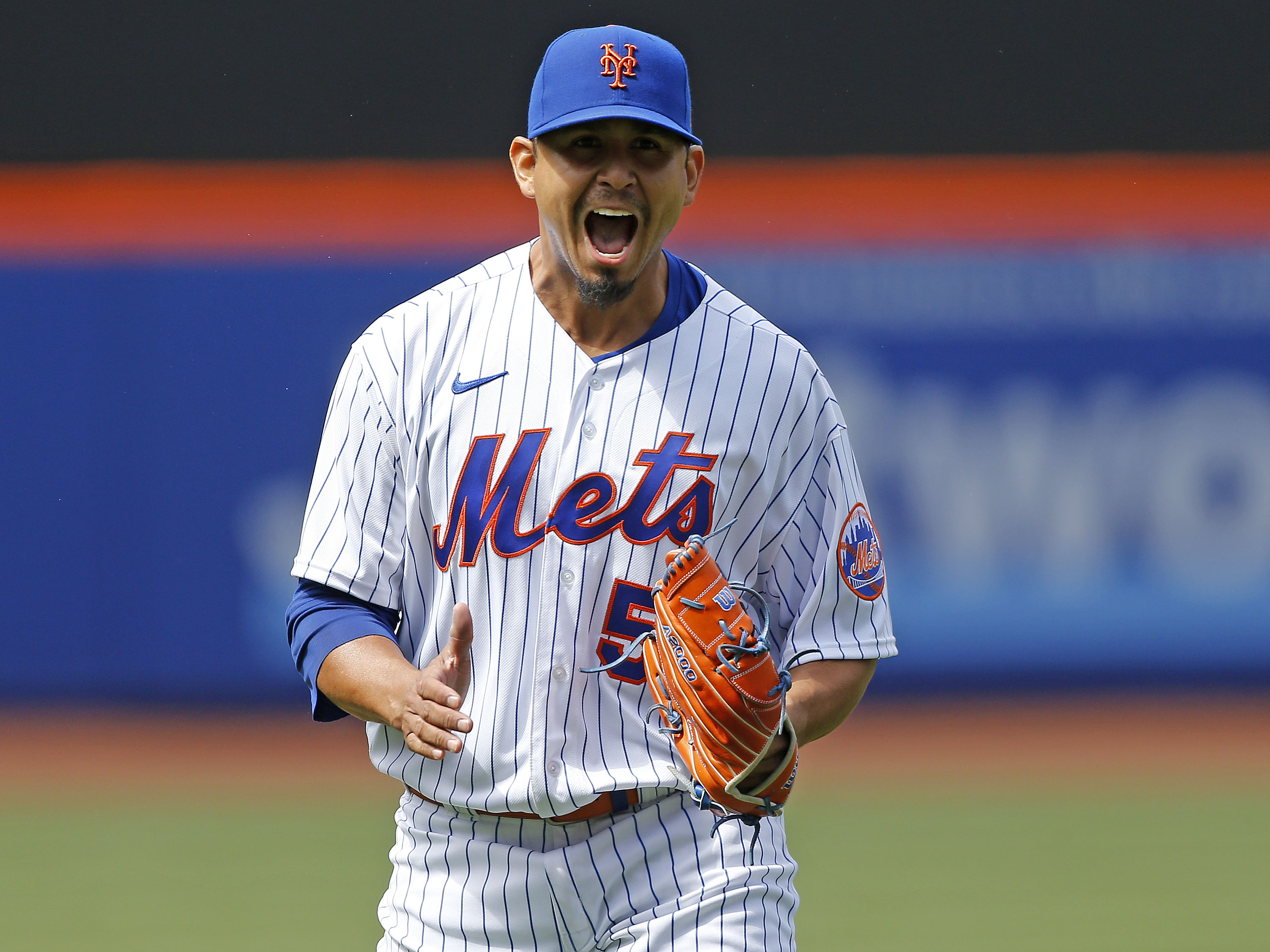 Carlos Carrasco of the New York Mets throws a pitch during the first  News Photo - Getty Images