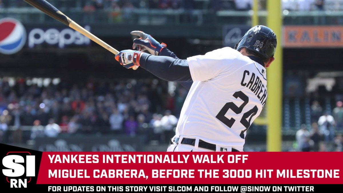 Miguel Cabrera, needing 1 hit for 3,000 milestone, intentionally