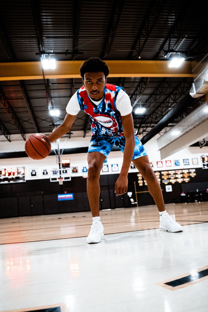 C.J. Gunn dribbles at the Prep Ball Stars combine in August. (Photo courtesy of Tony Leach)