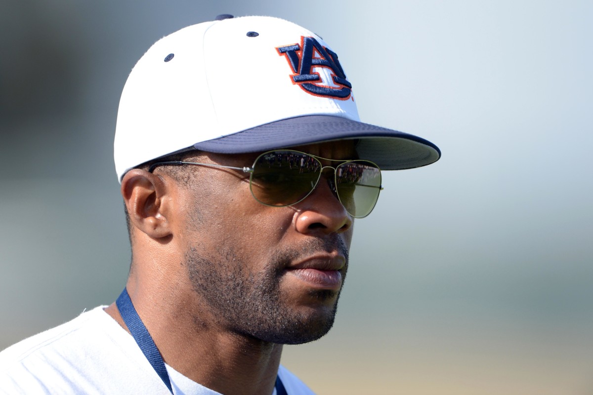 Jan 3, 2014; Irvine, CA, USA; Auburn Tigers co-offensive coordinator Dameyune Craig at practice for the 2014 BCS National Championship at UC Irvine.