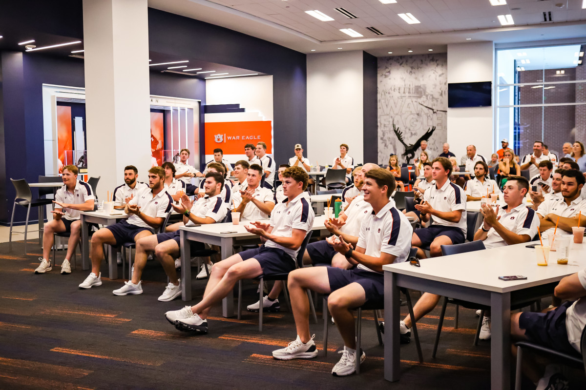 The Auburn baseball team seeing their opponents on the selection show.