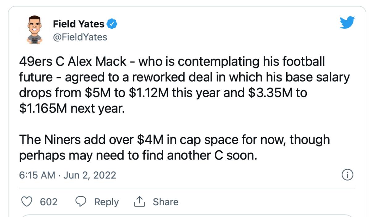 Details on 49ers C Alex Mack's 3-year deal: There are no