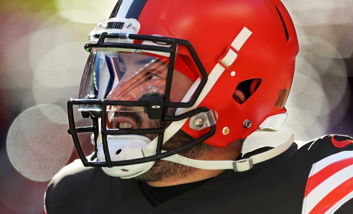 Cleveland Browns quarterback Baker Mayfield (6) takes the field before an NFL football game against the Baltimore Ravens at FirstEnergy Stadium,