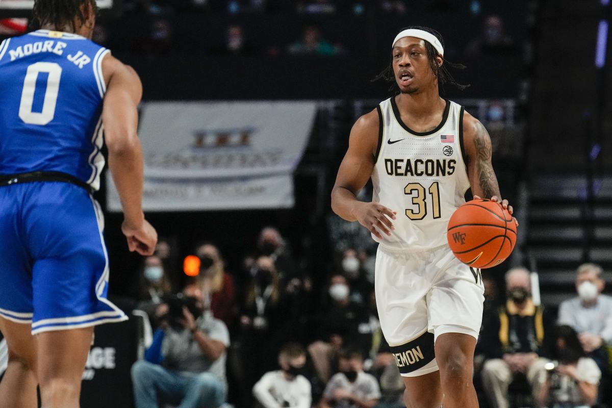 Wake Forest Demon Deacons guard Alondes Williams (31) brings the ball up court against the Duke Blue Devils during the first period at Lawrence Joel Veterans Memorial Coliseum.