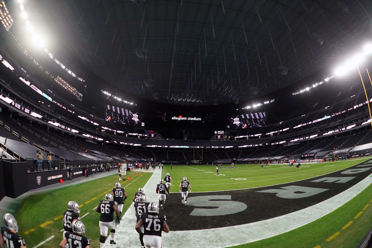 Allegiant Stadium Las Vegas Raiders inside Out at Sunset Metal