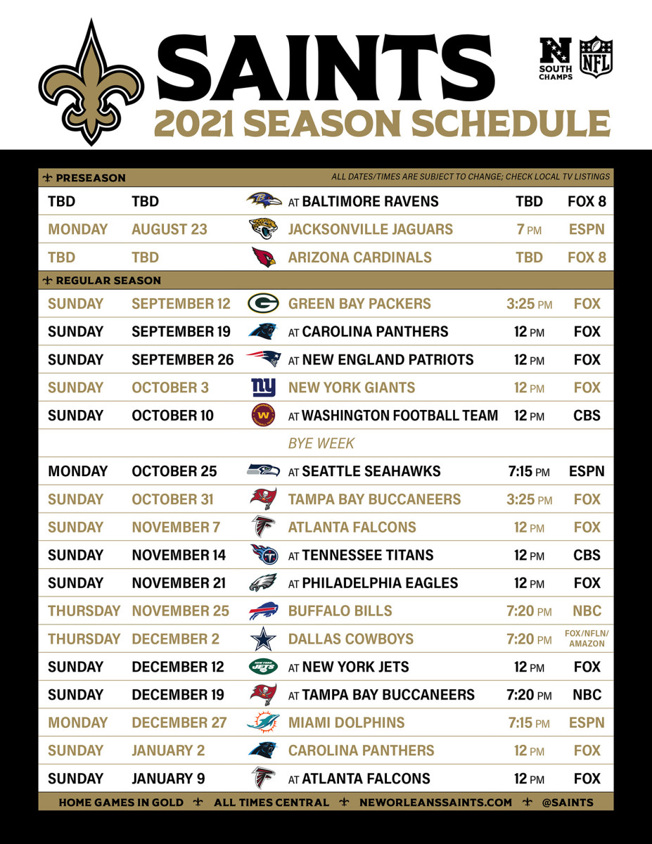 2021 New Orleans Saints Schedule Revealed - Sports Illustrated New Orleans Saints News, Analysis