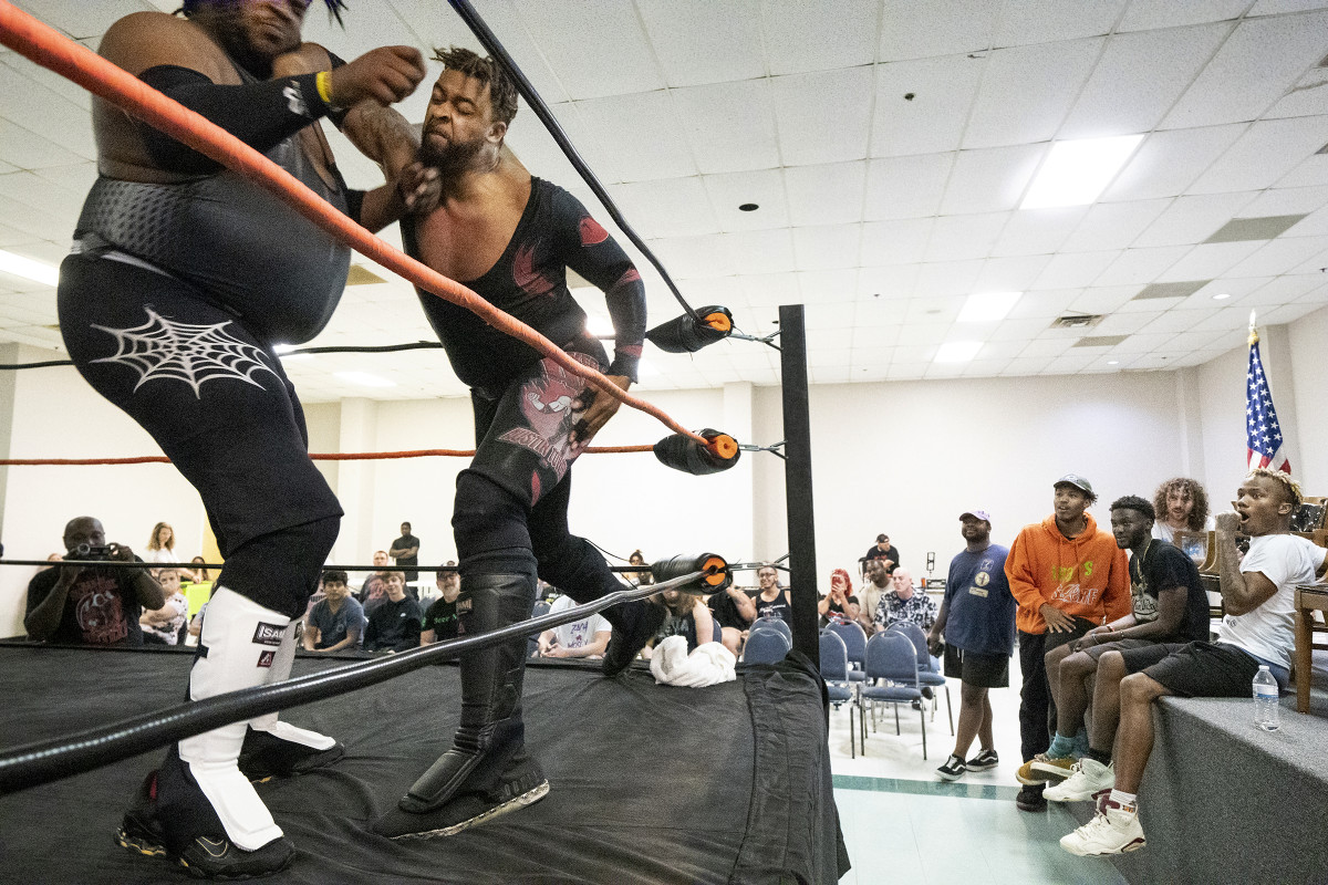 Ehren Black and Austin Towers, opponents on June 27, battle before a young, impressionable audience.