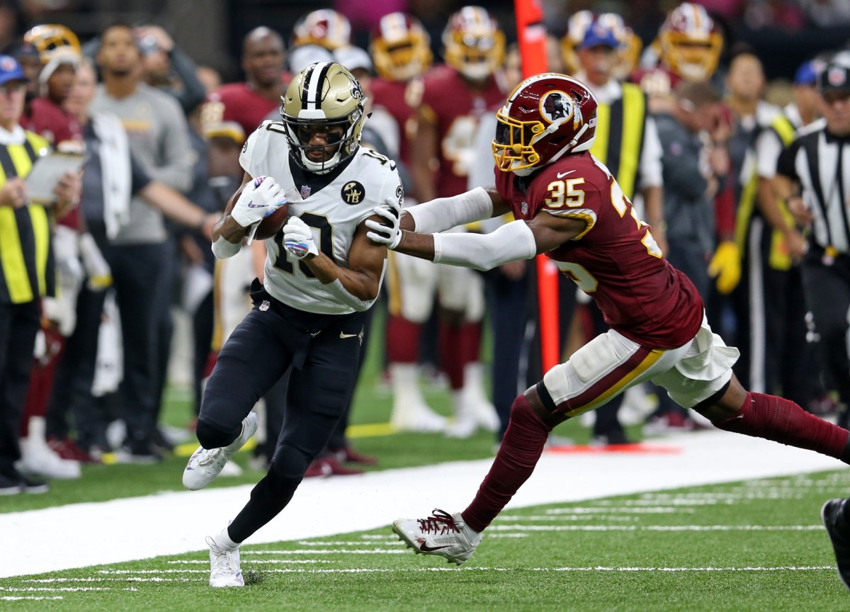 New Orleans Saints' Tre'Quan Smith in action during an NFL football game  against the New York Jets, Sunday, Dec. 12, 2021, in East Rutherford, N.J.  (AP Photo/Matt Rourke Stock Photo - Alamy