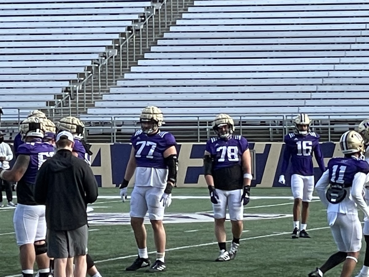 Julius Buelow (77) and Matteo Mele (78) are backup Husky linemen waiting their turn.