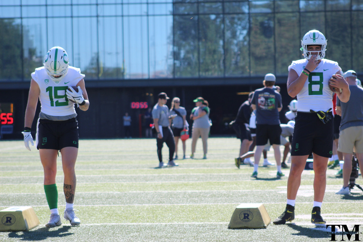 Ferguson and Matavao at fall camp practice on August 7, 2021.