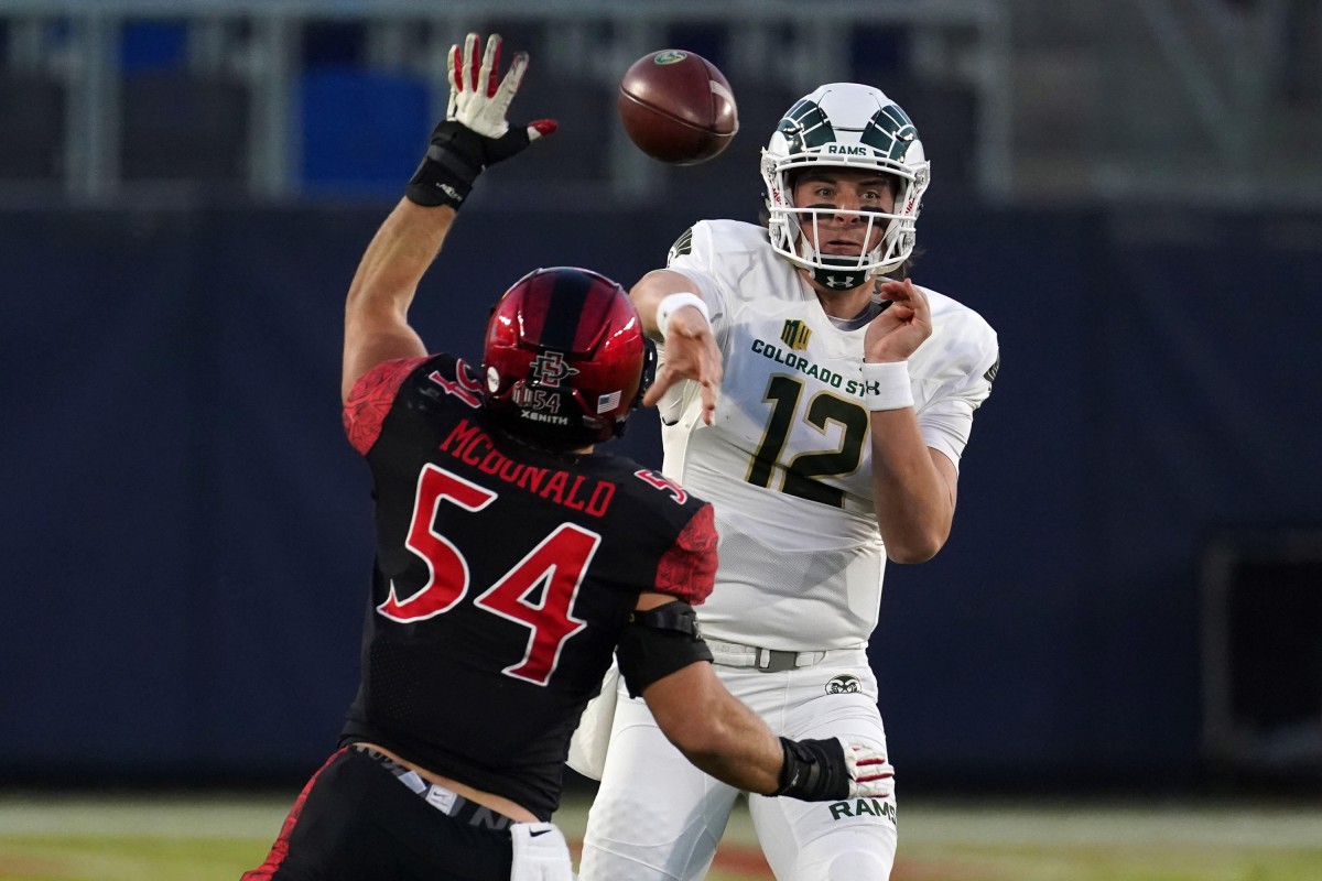 Caden McDonald rushes Patrick O'Brien last season.