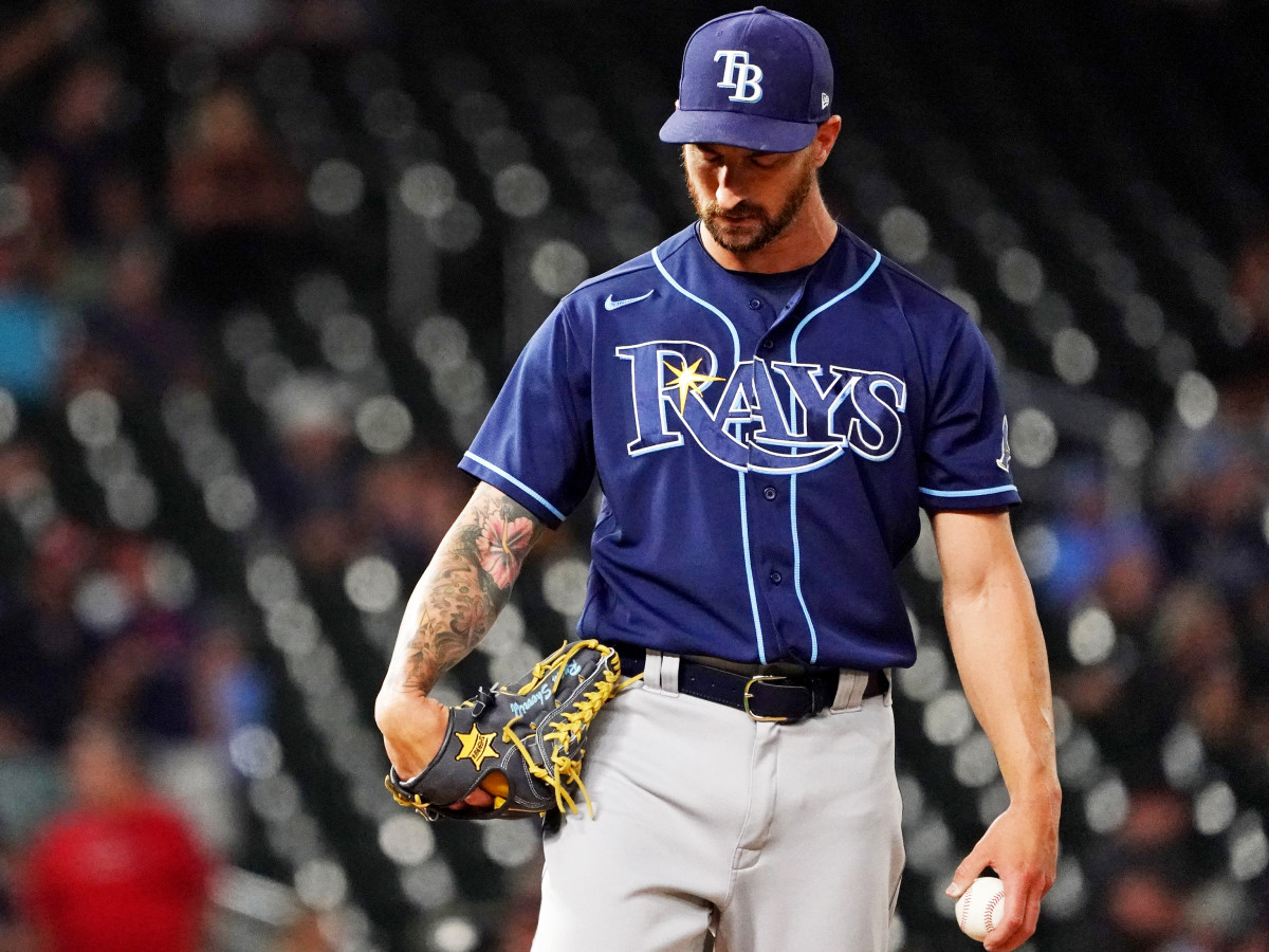 Aug 14, 2021; Minneapolis, Minnesota, USA;  Tampa Bay Rays relief pitcher Ryan Sherriff (71) prepares to throw during a game with the Minnesota Twins at Target Field.