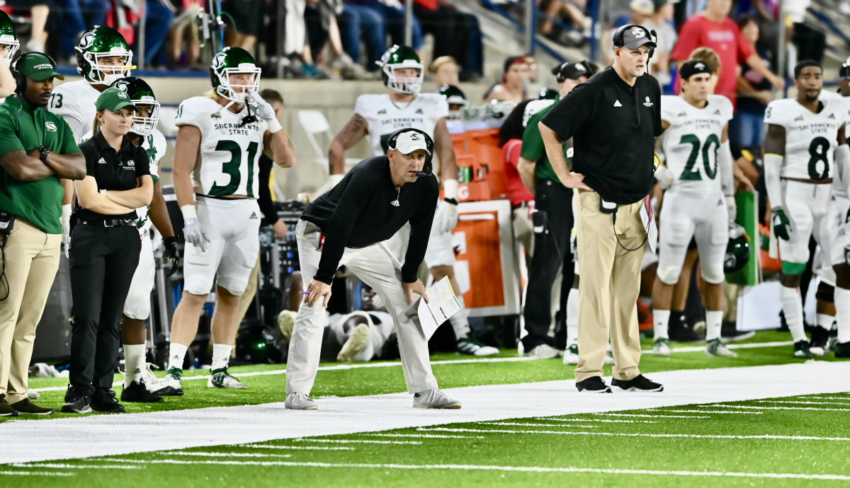 Troy Taylor on the sidelines for Sacramento State