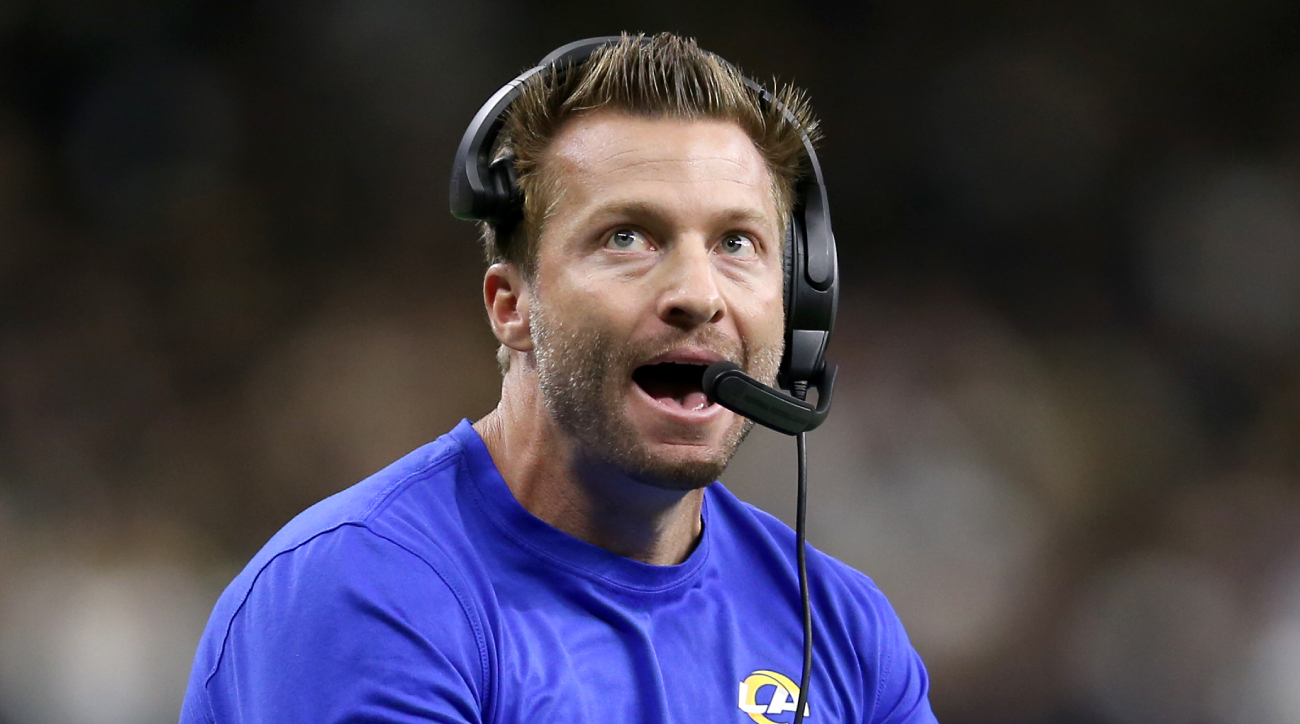 Rams' Sean McVay Takes a Helmet to the Jaw in Game vs. Chiefs - Sports  Illustrated
