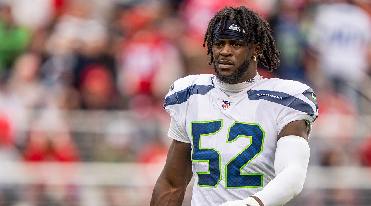 Seattle Seahawks linebacker Darrell Taylor is pictured during an NFL  football game against the Atlanta Falcons, Sunday, Sept. 25, 2022, in  Seattle. The Falcons won 27-23. (AP Photo/Stephen Brashear Stock Photo -  Alamy