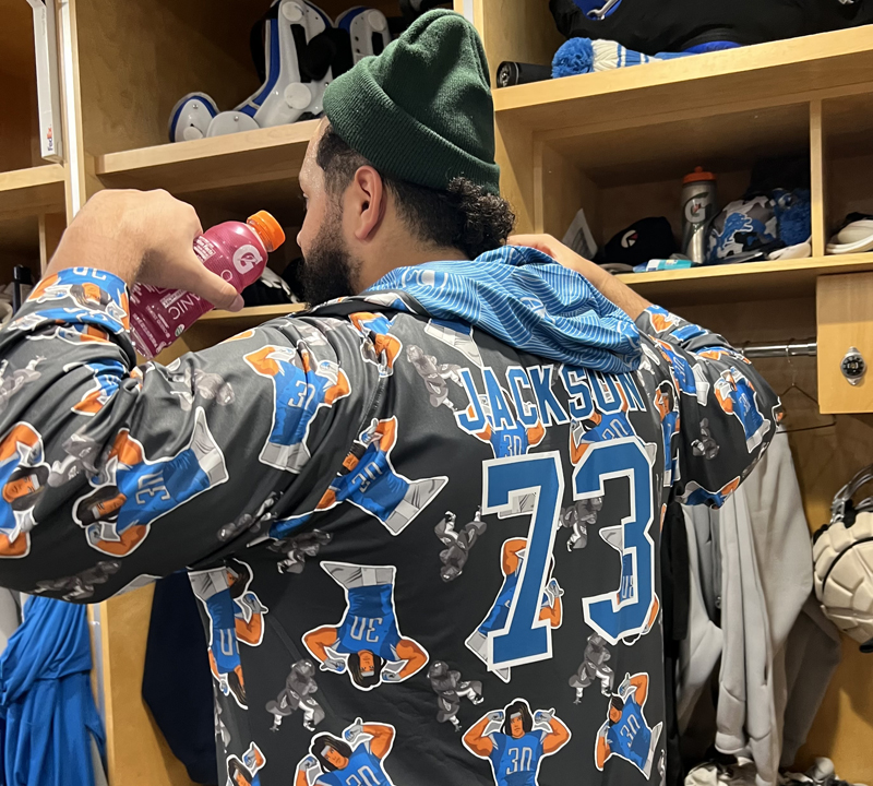 Detroit Lions Jamaal Williams gifts Jonah Jackson custom robe