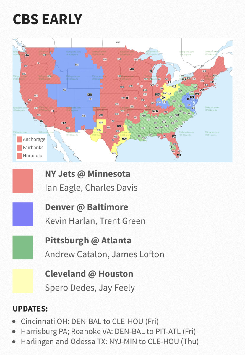 NFL Week 13 TV Coverage Map - Sports Illustrated Arizona Cardinals News,  Analysis and More