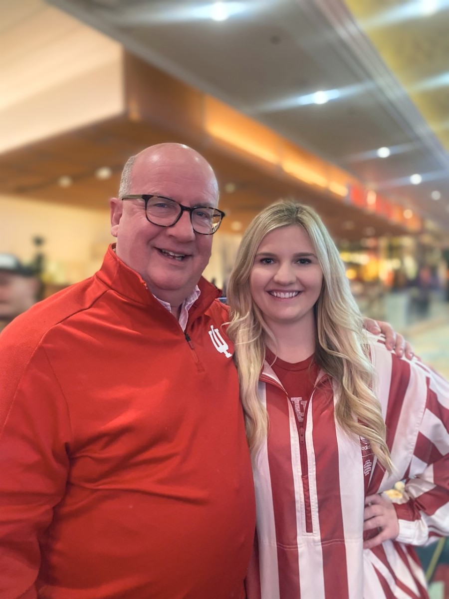 HoosiersNow.com publisher Tom Brew smiles with Amanda Pavelka.