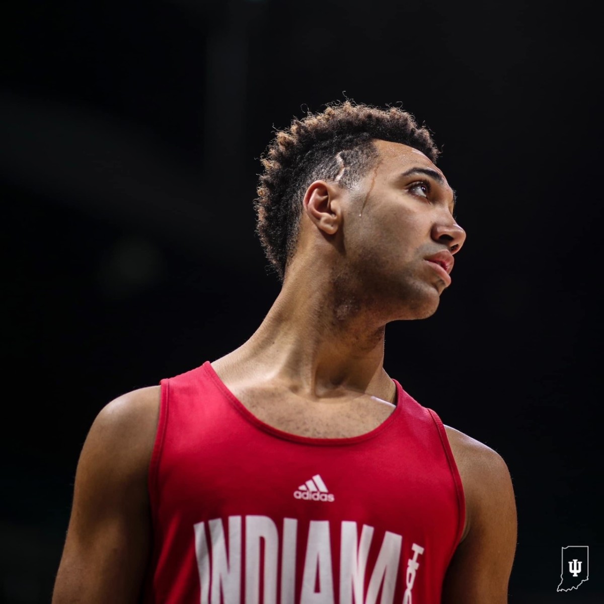 Indiana big man Trayce Jackson-Davis looks on during a shoot around practice in preparation for Indiana's game with Arizona Saturday.