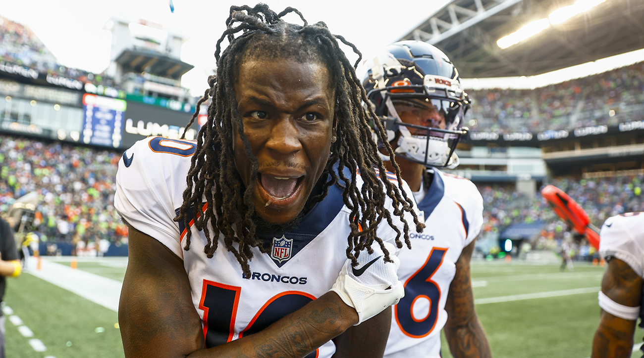 Denver Broncos wide receiver Jerry Jeudy stands on the sideline before an  NFL preseason football game against the San Francisco 49ers, Saturday, Aug.  19, 2023, in Santa Clara, Calif. (AP Photo/Godofredo A.