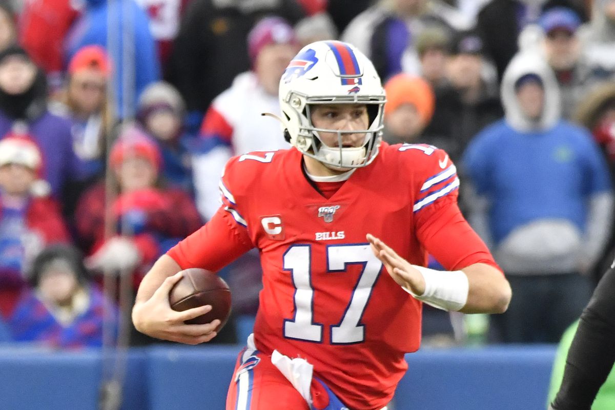 Buffalo Bills quarterback Josh Allen wears a Buffalo Sabres jersey as he  speaks to the media following an NFL football game against the Miami  Dolphins, Sunday, Oct. 20, 2019, in Orchard Park