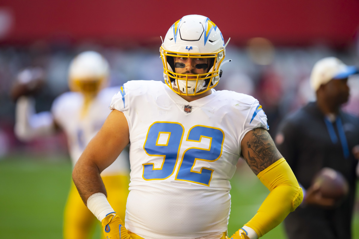 Los Angeles Chargers defensive lineman Joe Gaziano (92) defends