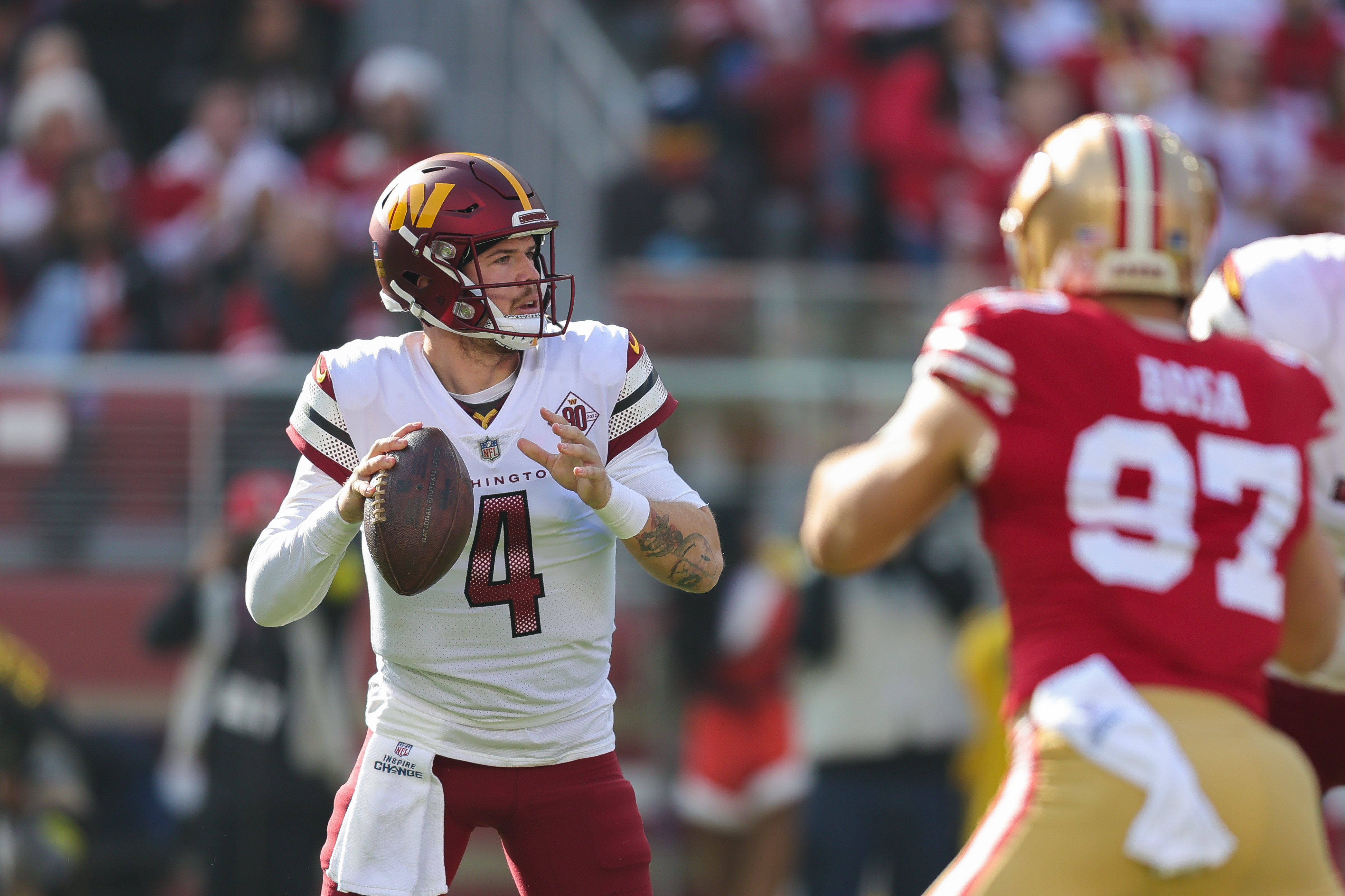 Washington Commanders Bench Taylor Heinicke in Loss vs. San Francisco 49ers  - Sports Illustrated Washington Football News, Analysis and More