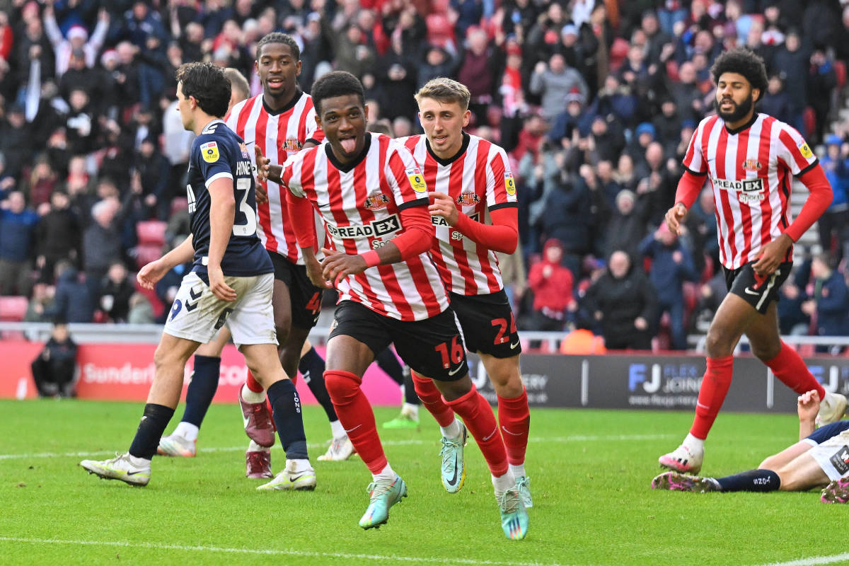 Amad Diallo celebrates at Sunderland Stadium of Light