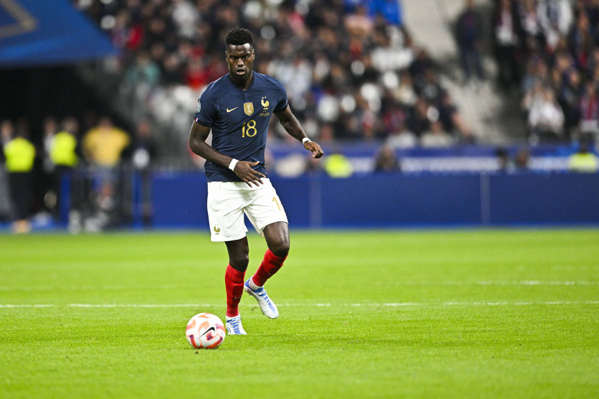 Benoit Badiashile pictured on his senior international debut for France in September 2022