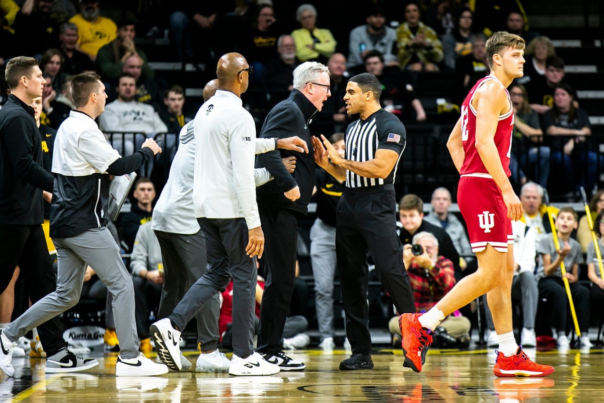 Iowa head coach Fran McCaffery reacts during a NCAA Big Ten Conference men's basketball game against Indiana.