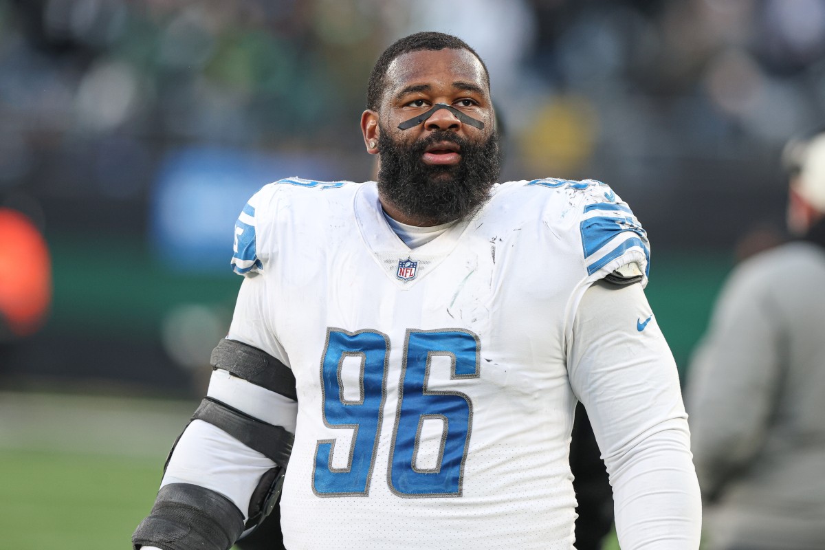 Detroit Lions defensive end Isaiah Buggs (96) looks on during the second half against the New York Jets at MetLife Stadium.