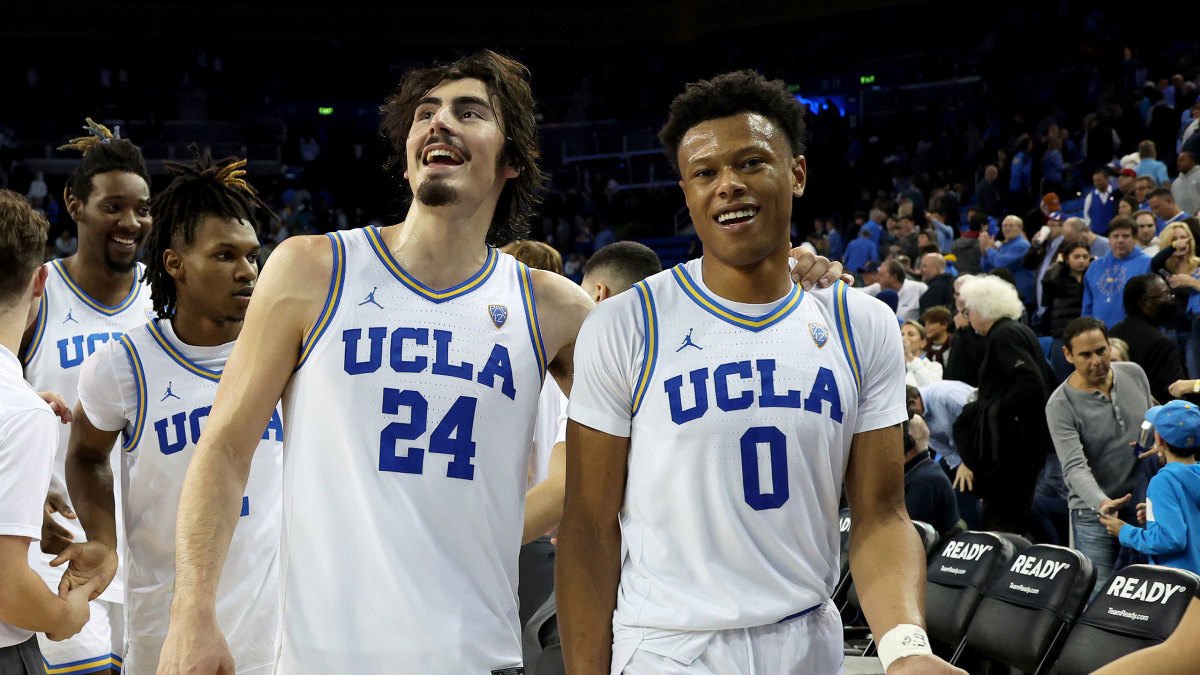 UCLA’s Jaime Jaquez Jr. and Jaylen Clark smile after a win