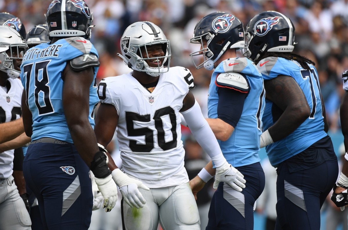 Las Vegas Raiders linebacker Jayon Brown (50) before a NFL football game  against the Indianapolis Colts, Sunday, Nov 13, 2022, in Las Vegas. (AP  Photo/Rick Scuteri Stock Photo - Alamy