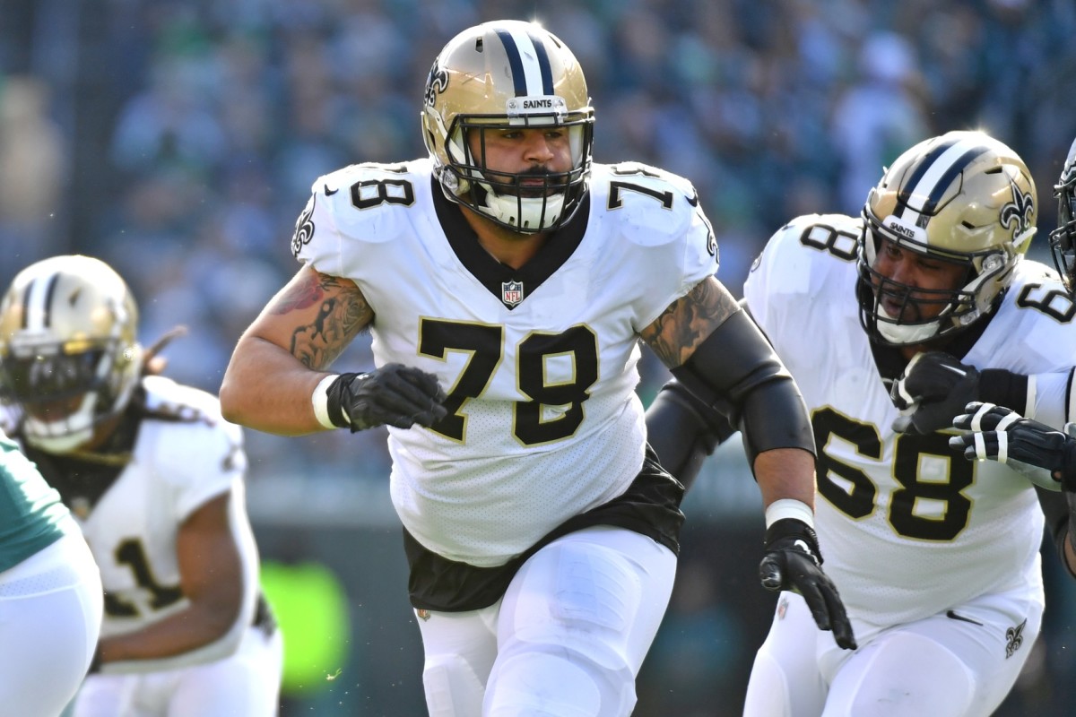 Jan 1, 2023; New Orleans Saints center Erik McCoy (78) against the Philadelphia Eagles. Mandatory Credit: Eric Hartline-USA TODAY Sports