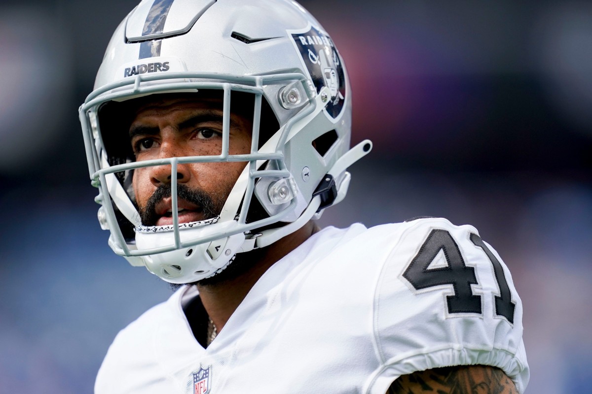 Las Vegas Raiders safety Matthias Farley (41) during an NFL football game  against the New Orleans Saints, Sunday, Oct. 30, 2022, in New Orleans. (AP  Photo/Tyler Kaufman Stock Photo - Alamy