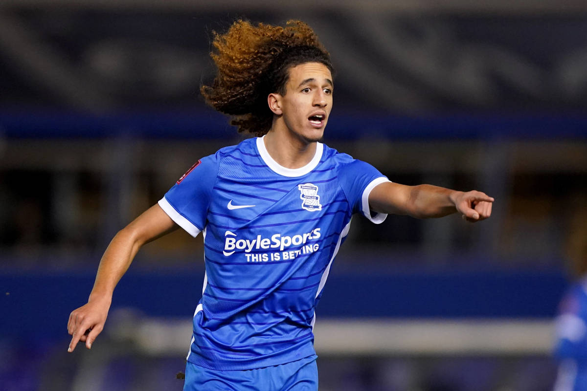 Hannibal Mejbri pictured playing for Birmingham City during the 2022/23 season