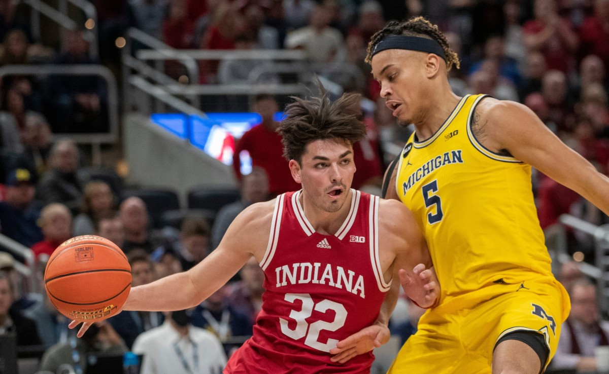 Indiana guard Trey Galloway tries to drive past Michigan's Terrance Williams during the Big Ten Tournament last March in Indianapolis (USA TODAY Sports)