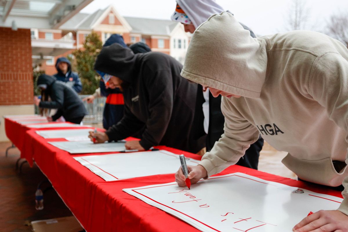 Fans pregame before College Gameday at Auburn vs Alabama basketball.