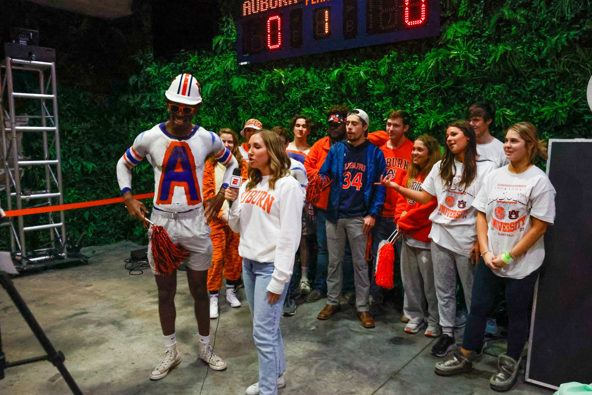 Fans pregame before College Gameday at Auburn vs Alabama basketball.